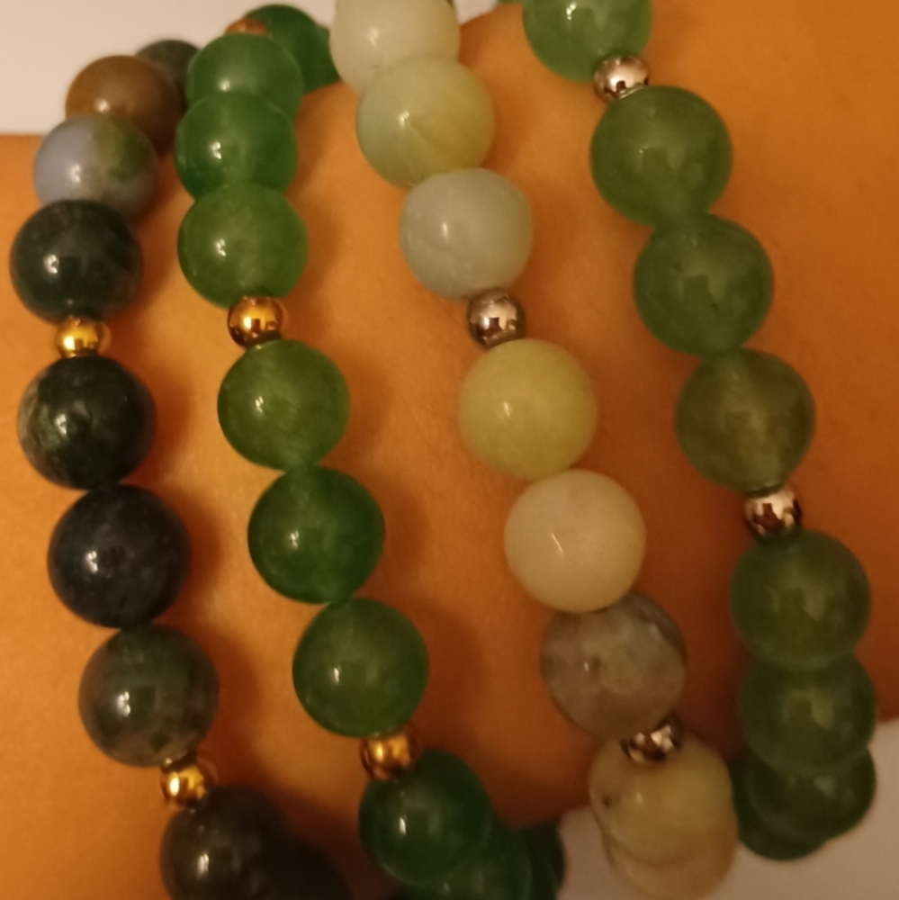 Green Aventurine & Amazonite Gemstone Yoga Bracelets in 8mm